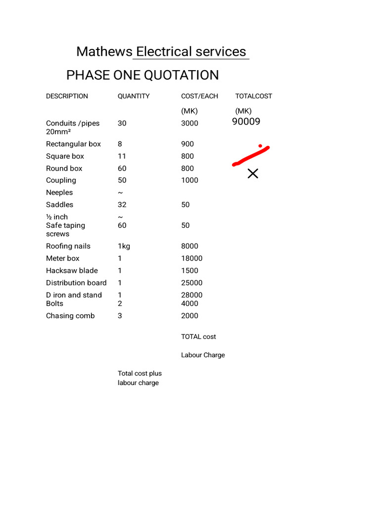 Mathews Electrical Services Quotation | PDF