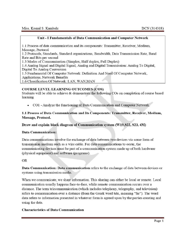 DCN Unit - I Notes F | PDF