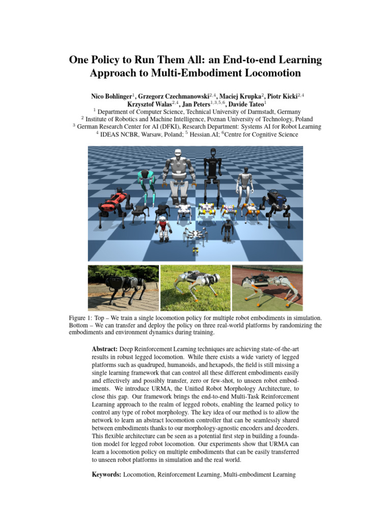 Unified Policy for Multi-Embodiment Locomotion | PDF | Walking