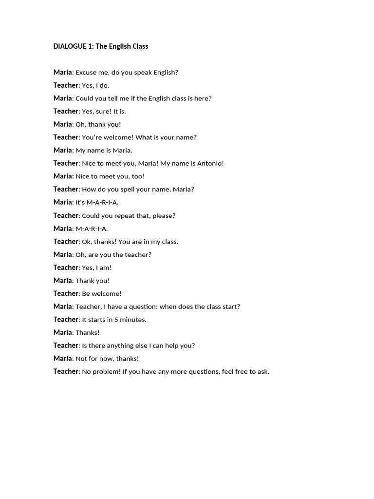 English Class Introduction Dialogue | PDF