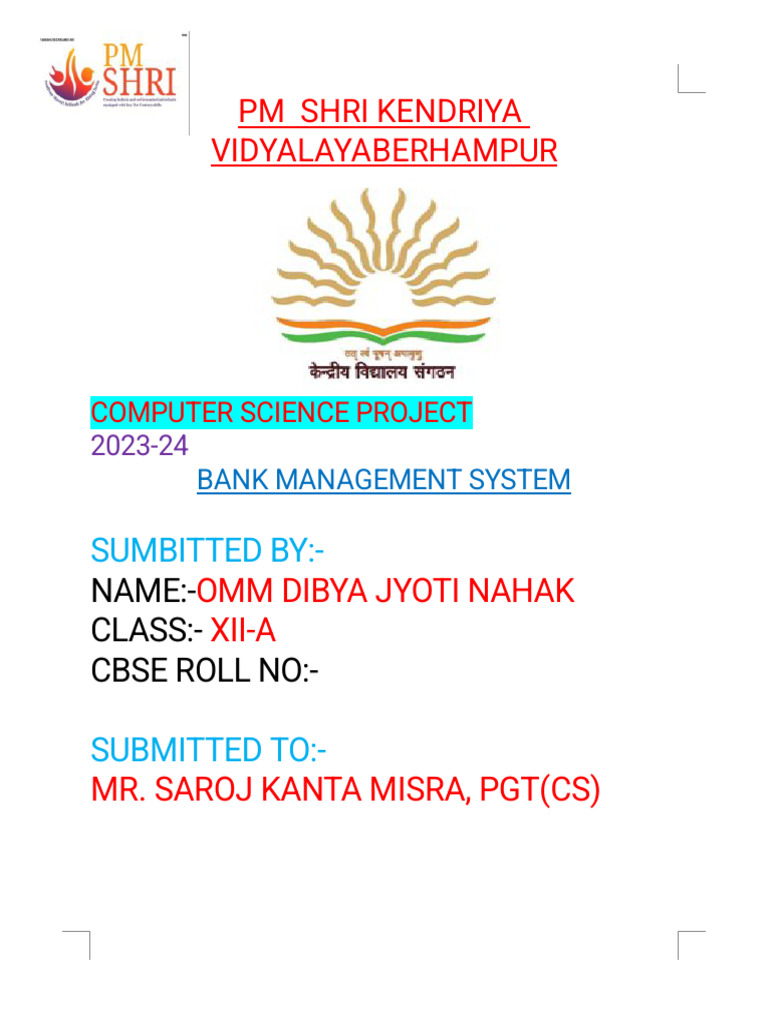 Cs Project Bank Management System 2023 24 | PDF | My Sql | Databases