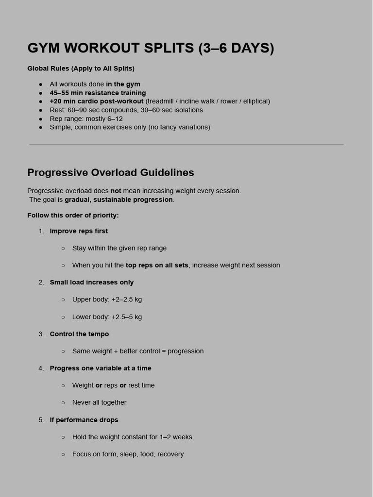 Effective Gym Workout Splits Guide | PDF | Strength Training | Weight ...