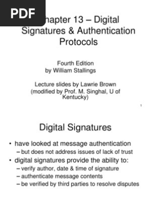 Digital Signatures Authentication Protocols Public Key Cryptography Information Governance