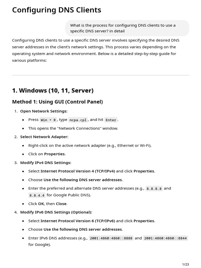 DNS Client Configuration Guide | PDF | Networking | Internet & Web