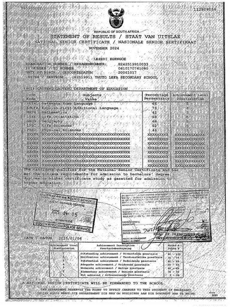 Matric Statement1 | PDF