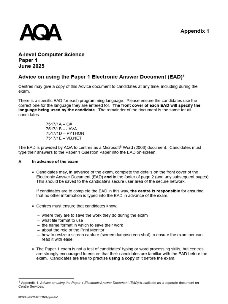 A-Level Computer Science EAD Guide | PDF | Computing | Software