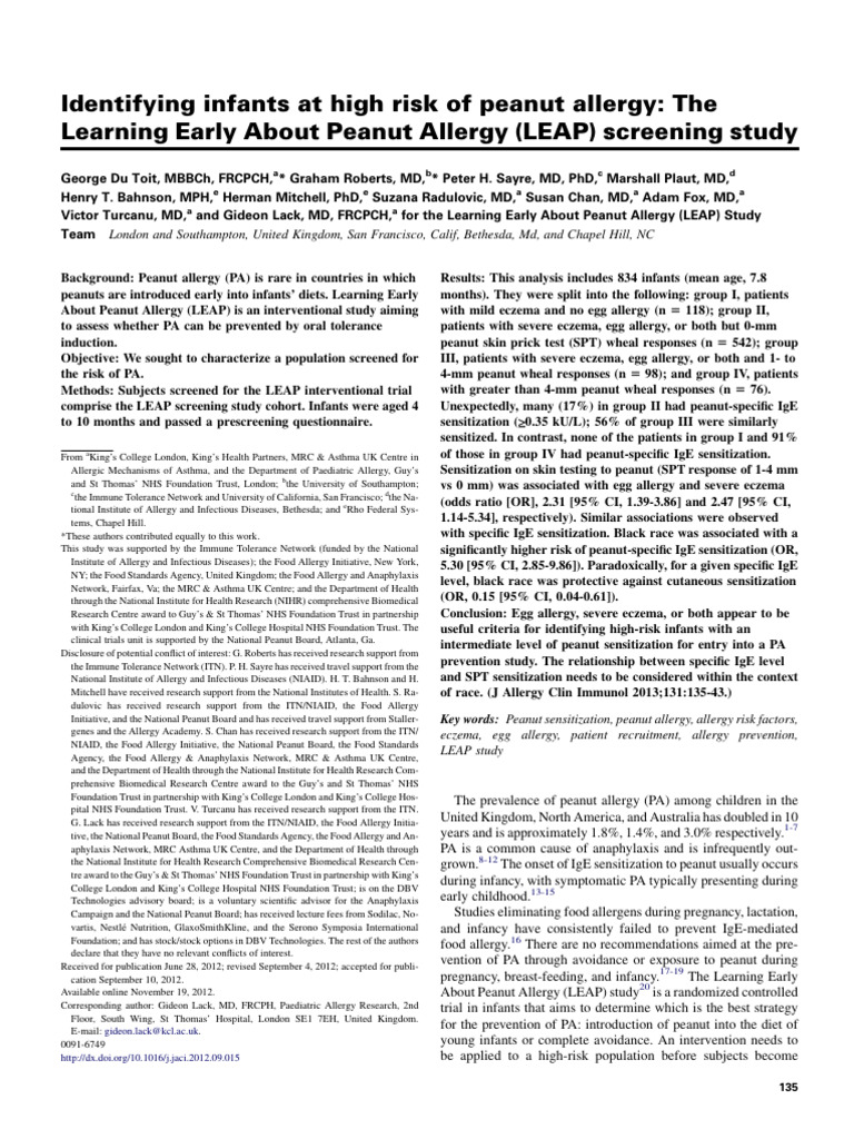 Peanut Allergy Risk Screening Study | PDF | Allergy | Food Allergy
