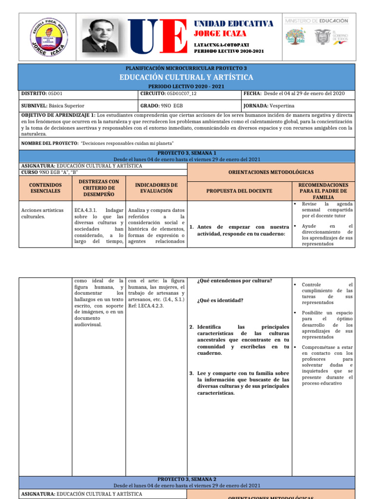 Eca Proyecto 3 - 9no Egb. | PDF | Maestros | Aprendizaje