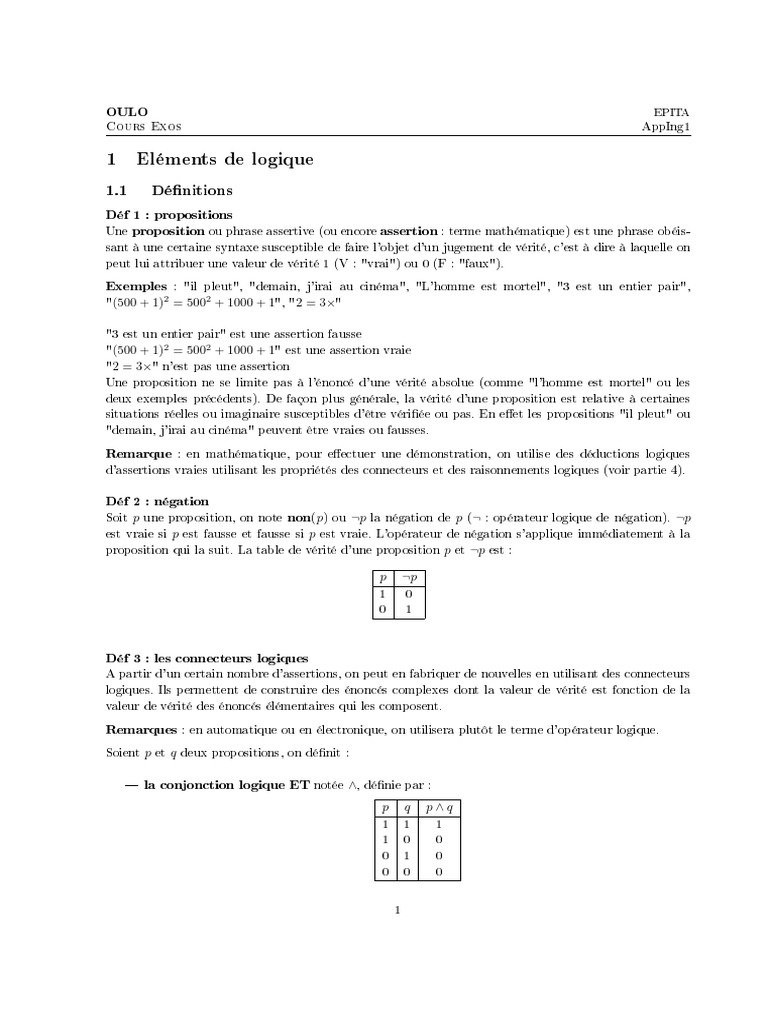 Logique et connecteurs logiques en mathématiques | PDF | Algèbre de ...
