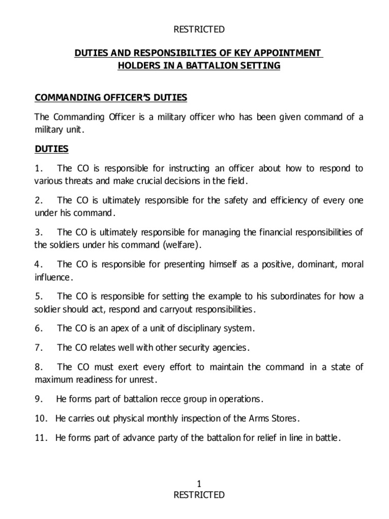 Battalion Key Appointment Duties Guide | PDF | Sergeant | Adjutant