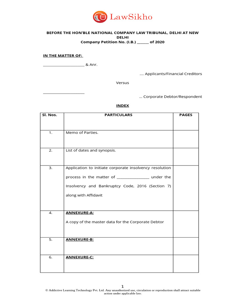2 2 Sample 2 - Application by Financial Creditor To Initiate Corporate ...