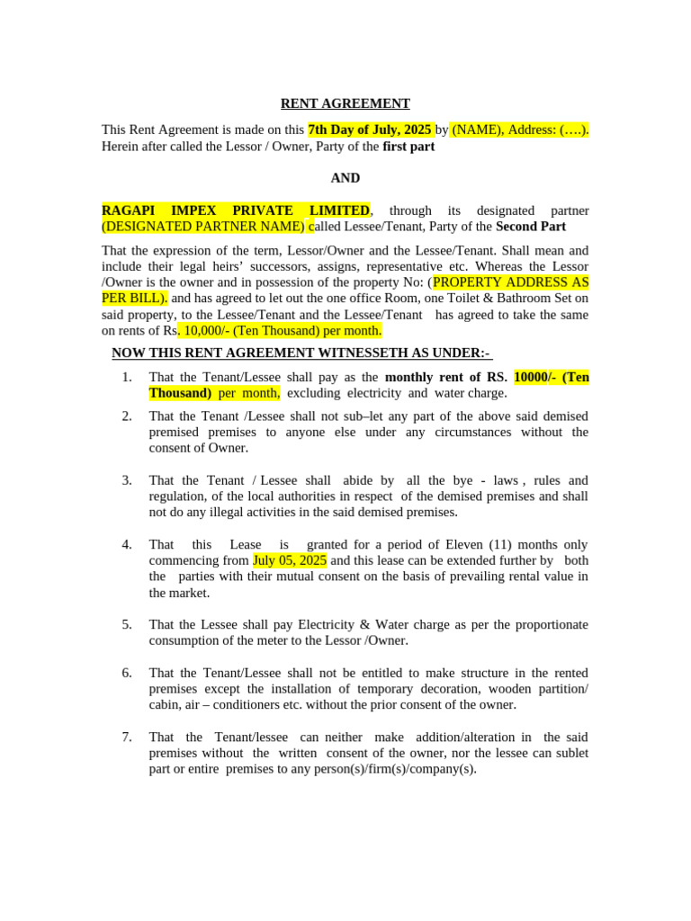 Rent Agreement for Office Space Lease | PDF | Lease | Leasehold Estate