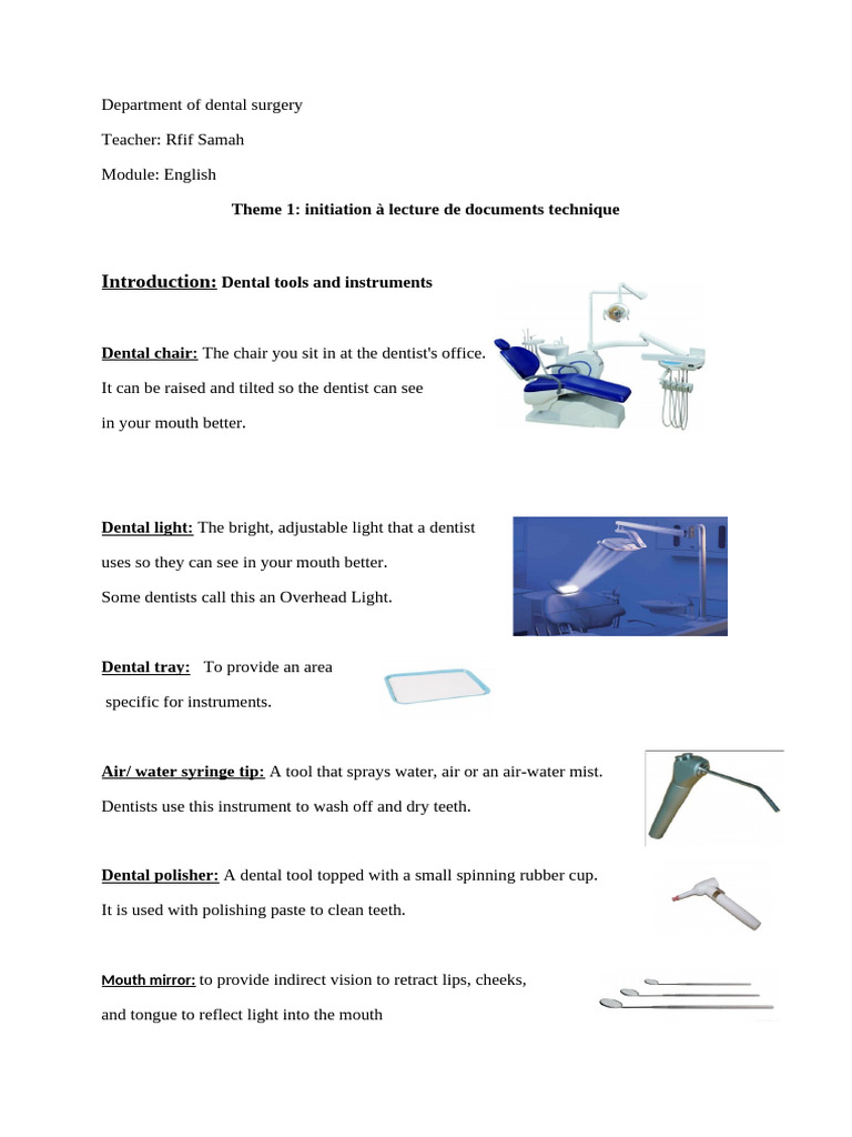 Essential Dental Tools and X-Ray Guide | PDF | Dentistry | Medical ...