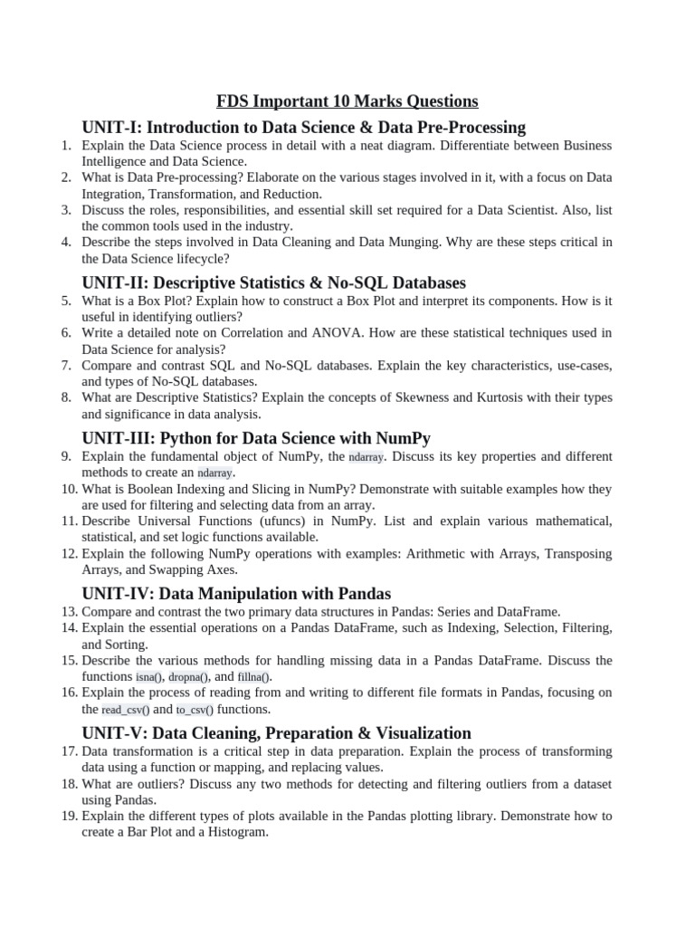 Key Data Science Questions & Concepts | PDF | Data | Data Analysis