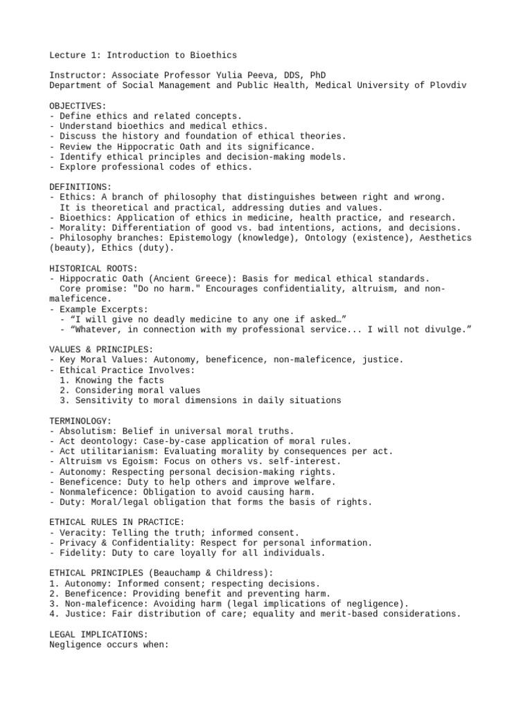 Introduction to Bioethics Overview | PDF | Medical Ethics | Informed ...