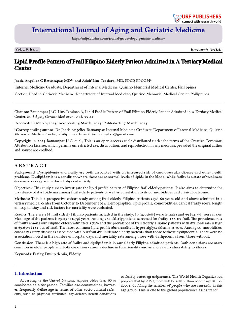 Lipid Profile in Frail Filipino Elderly | PDF | High Density ...