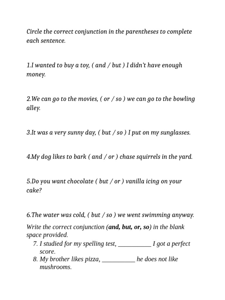 Conjunction Practice Exercises | PDF