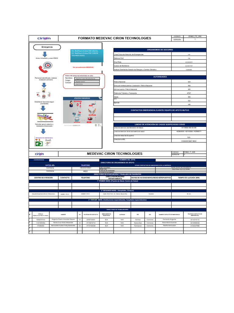 EH&S-FO-56 Formato MEDEVAC Cirion Apiay | PDF | Seguridad nacional ...