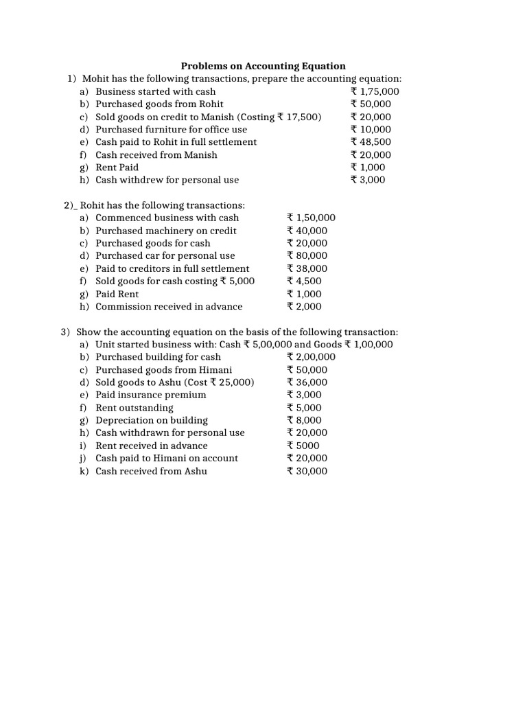 Problems on Accounting Equation | PDF