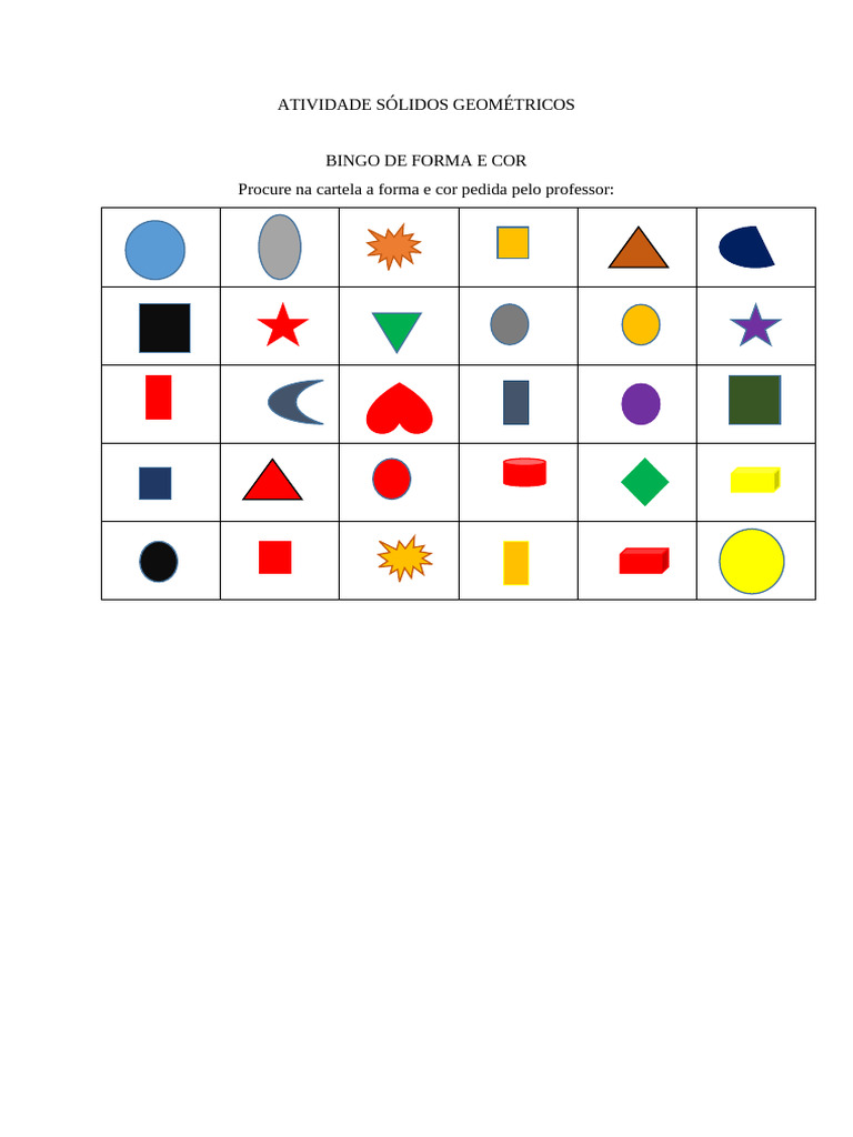 Bingo de Formas e Cores Geométricas | PDF