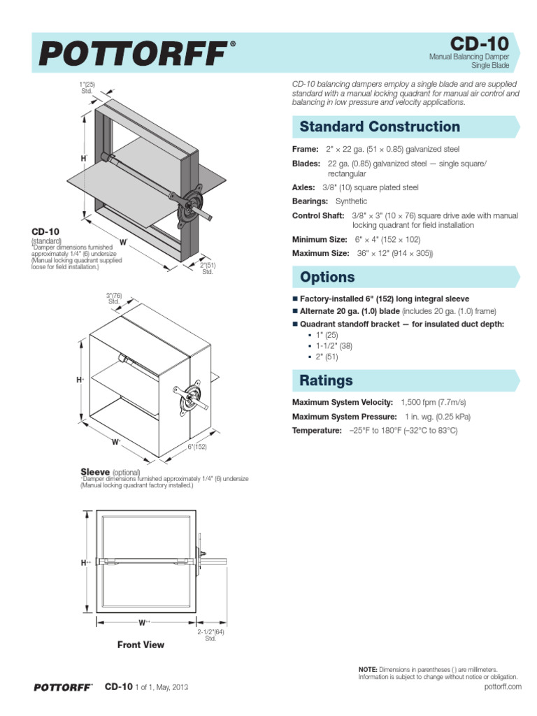 CD-10 Manual Balancing Damper Specs | PDF | Mechanical Engineering