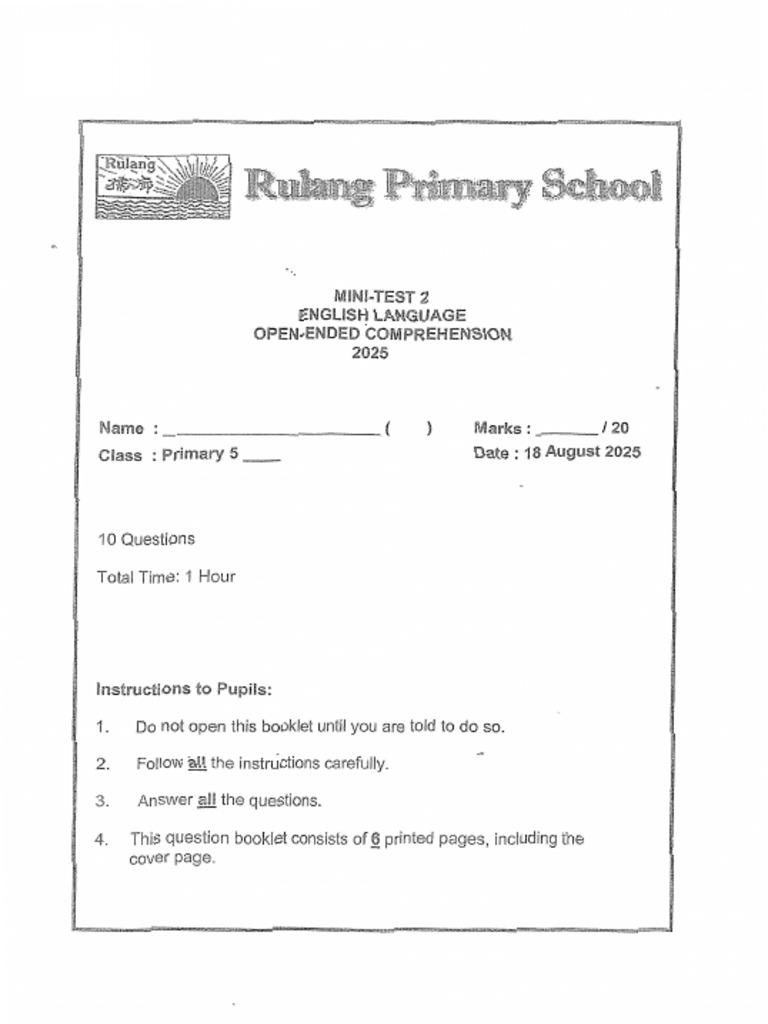 P5 English WA2 2025 Rulang Exam Papers | PDF