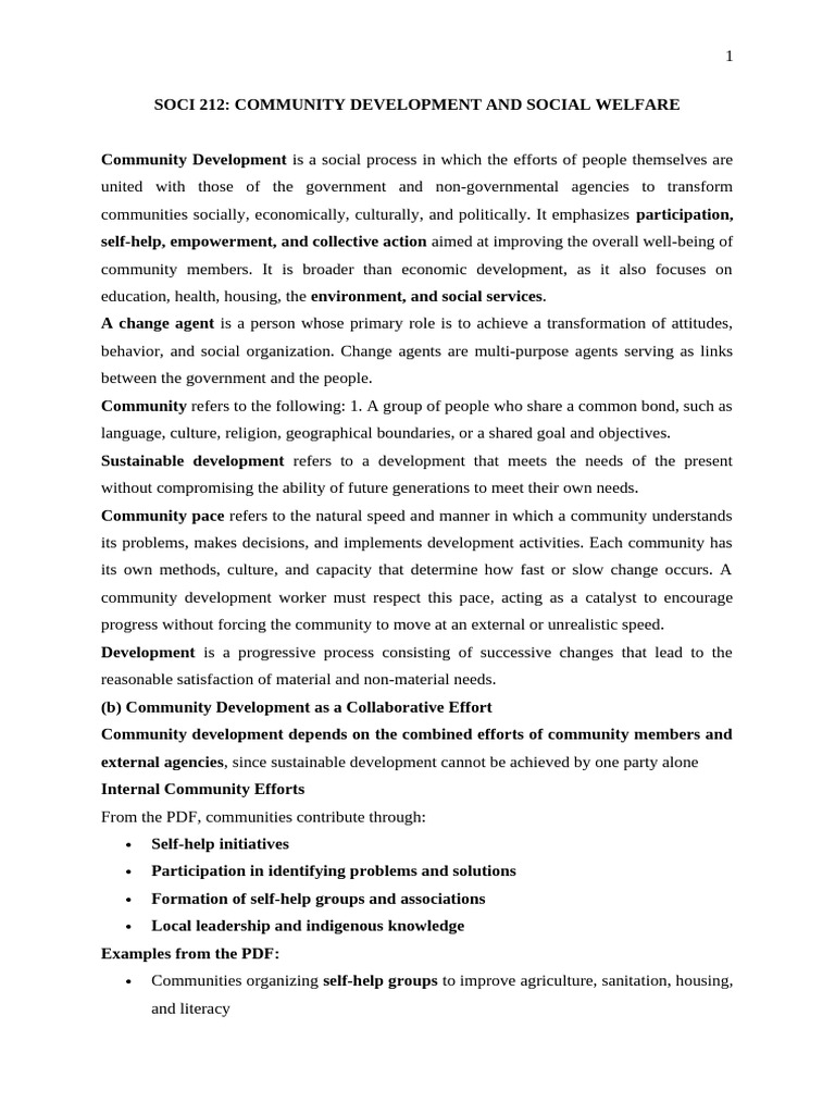 SOCI 212 Community Development and Social Welfare | PDF | Social ...