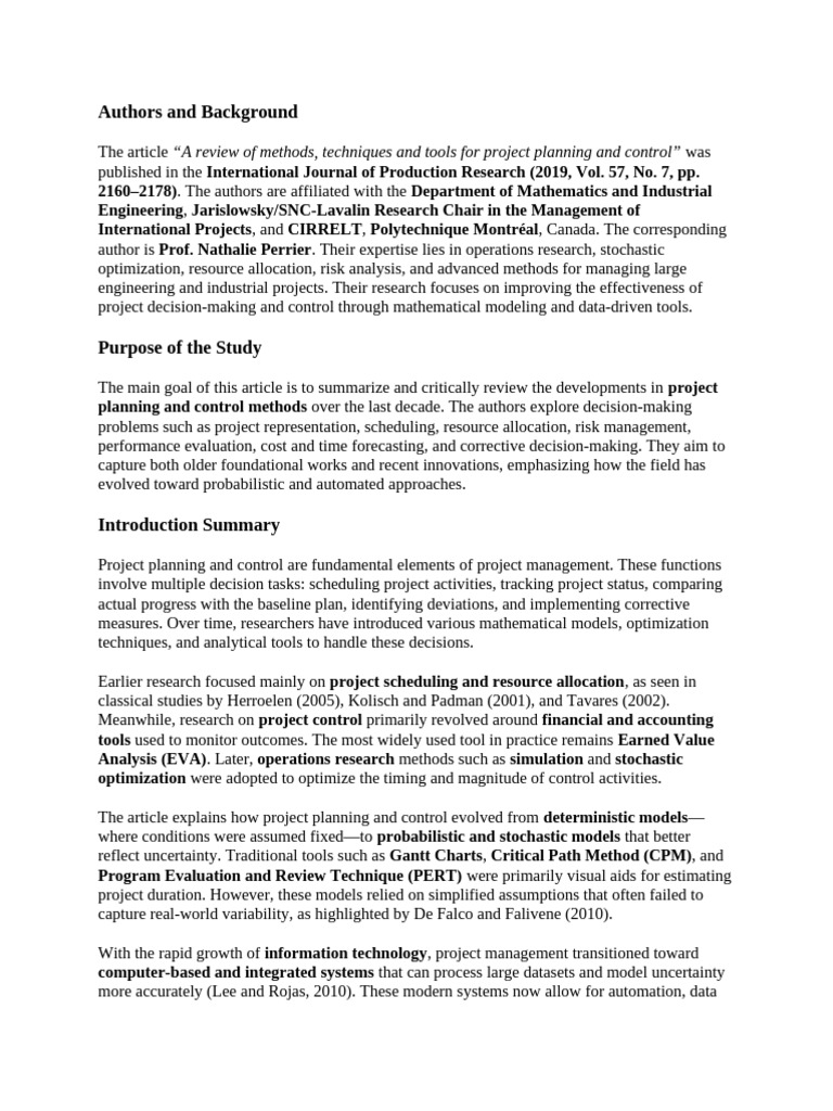 Project Planning and Control Methods Review | PDF | Project Management ...