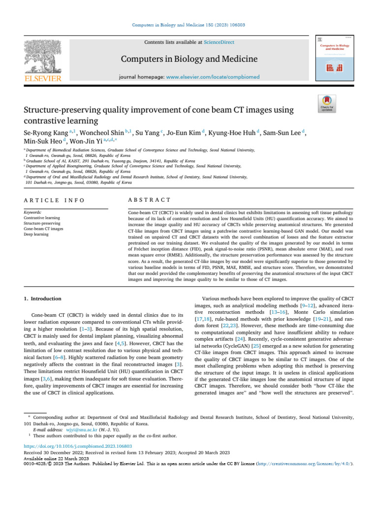 Enhancing Cone Beam CT with Contrastive Learning | PDF | Ct Scan