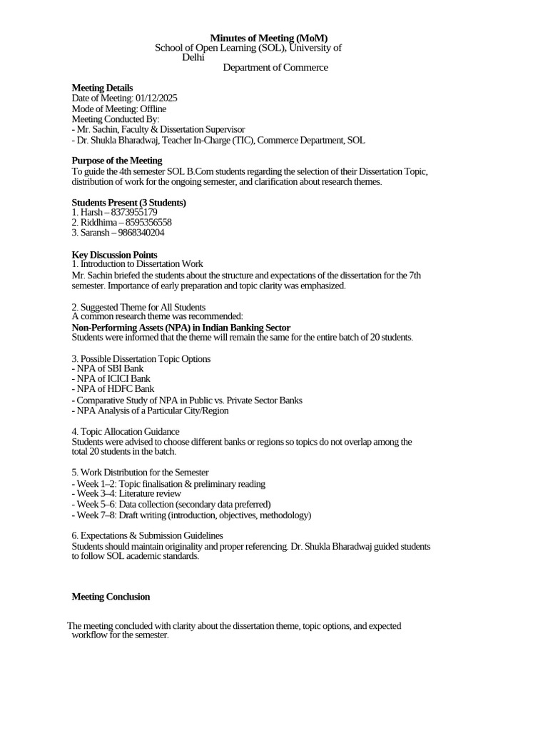 Minutes of Meeting.first | PDF