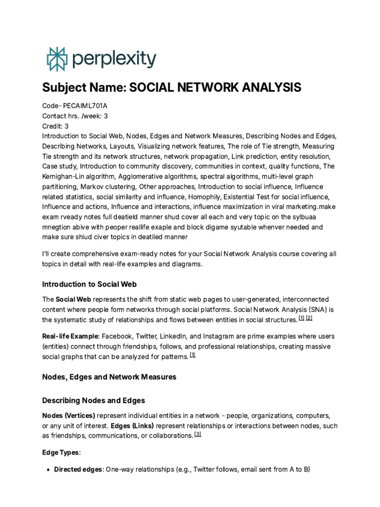 Social Network Analysis Course Overview | PDF | Applied Mathematics ...