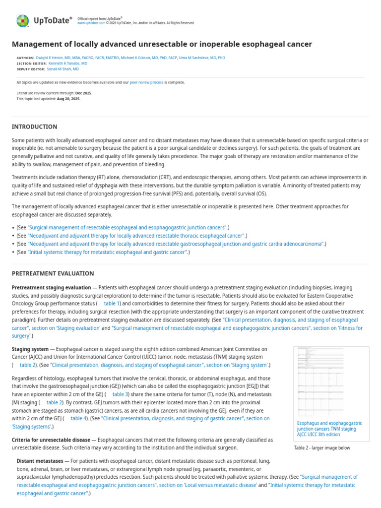 Management of Unresectable Esophageal Cancer | PDF | Esophageal Cancer ...