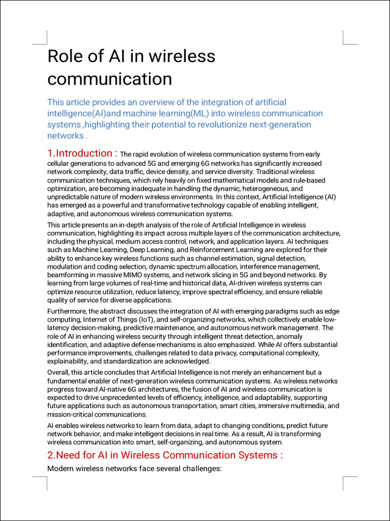 AI's Impact on Wireless Communication | PDF | Artificial Intelligence ...