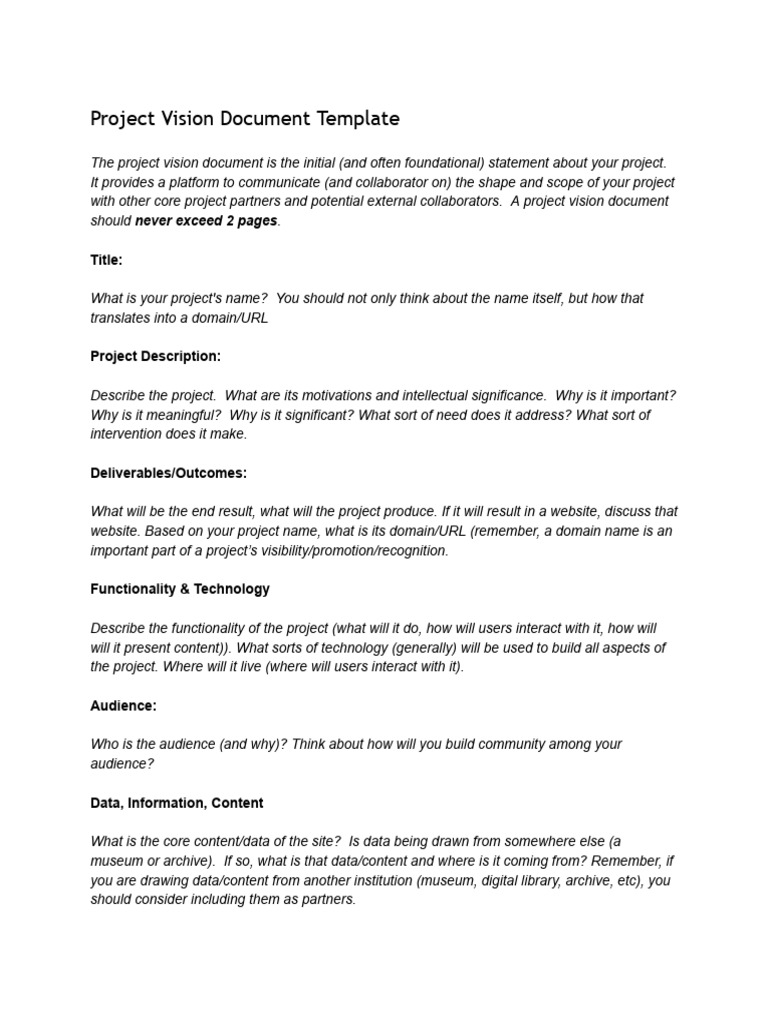 Project Vision Document Template Guide | PDF