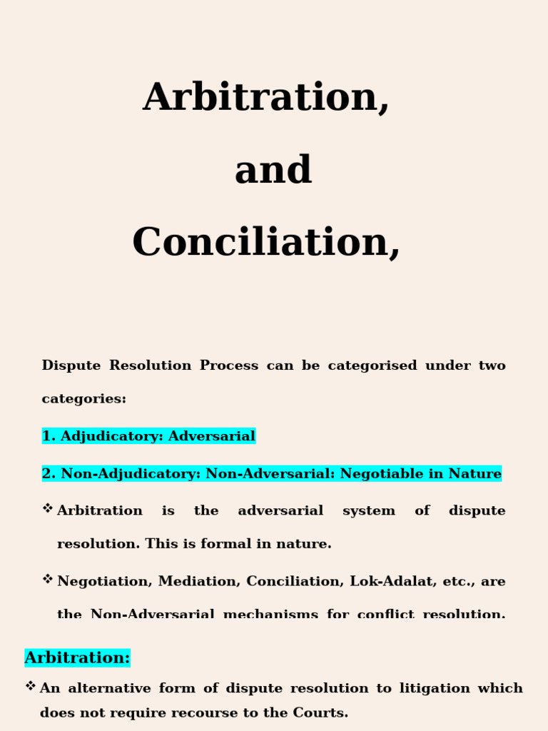 Arbitration and Conciliation Overview | PDF | Arbitration | Mediation