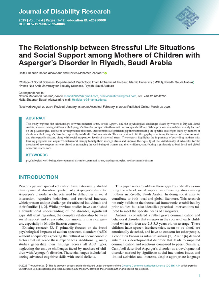 Stress and Support for Mothers of Asperger's | PDF | Autism | Social ...