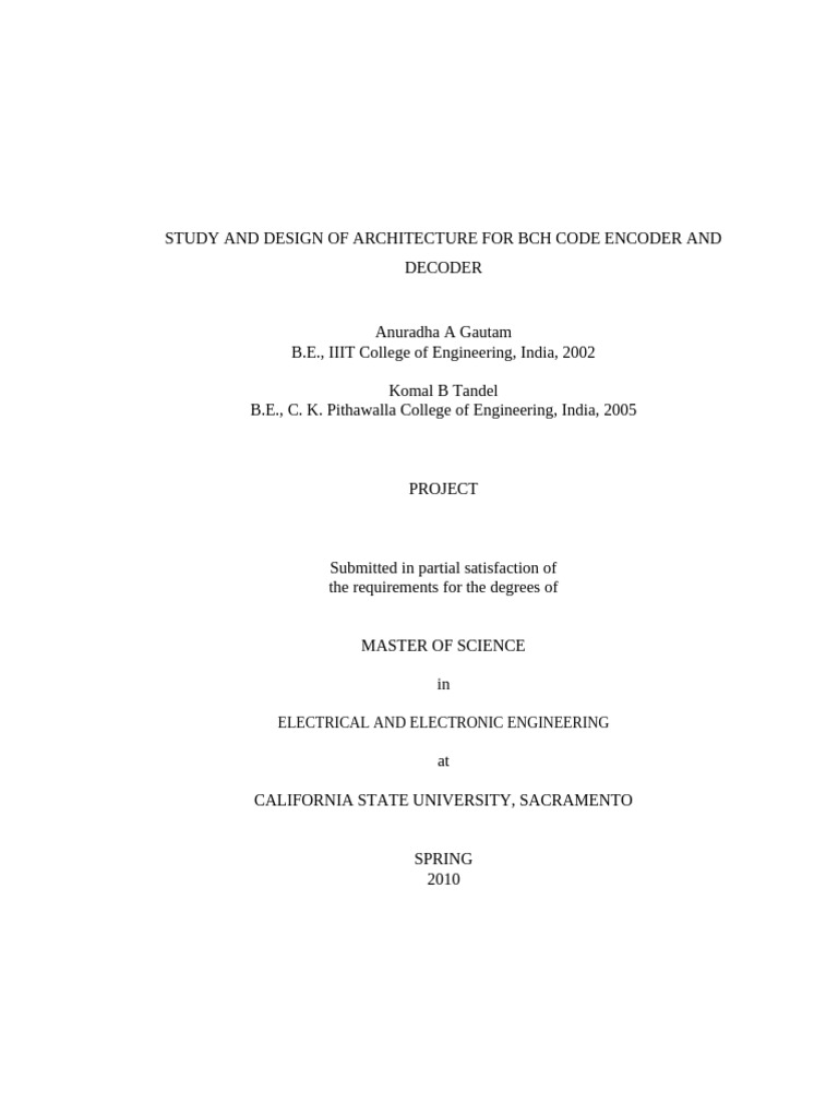 BCH Code Encoder and Decoder Design | PDF | Field (Mathematics ...