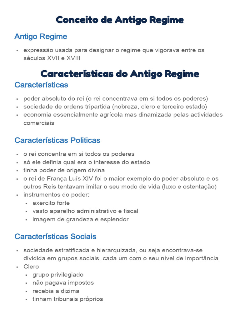 Características do Antigo Regime | PDF | Mercantilismo | Nobreza