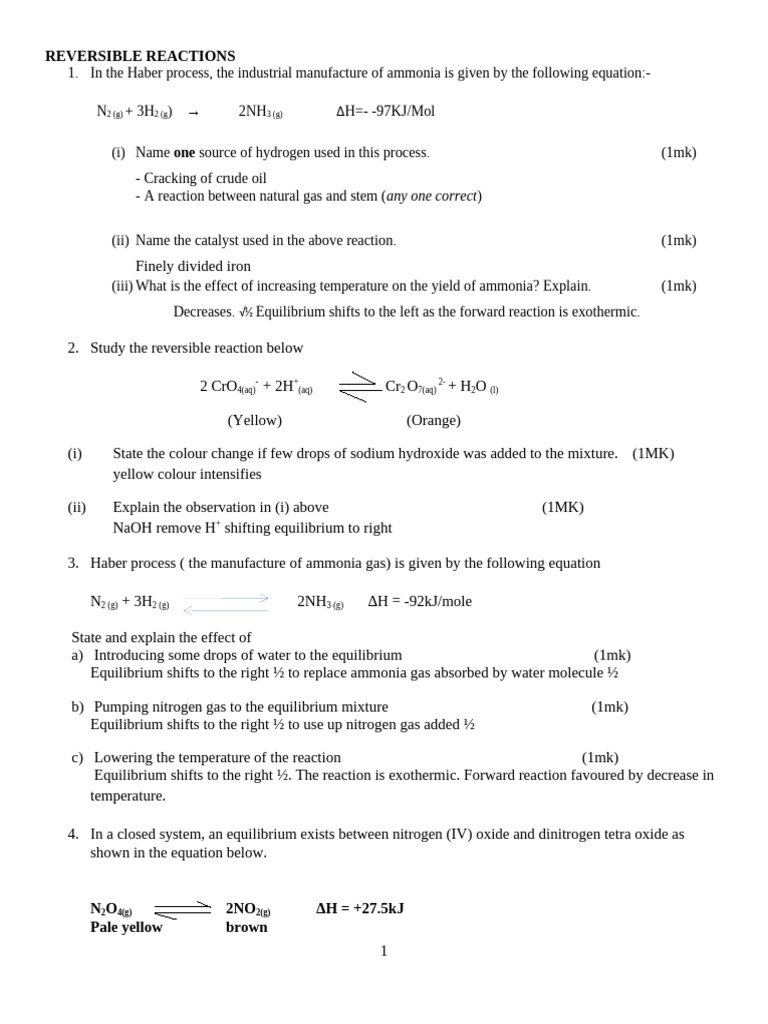 Understanding Reversible Reactions and Equilibrium | PDF | Chemical ...