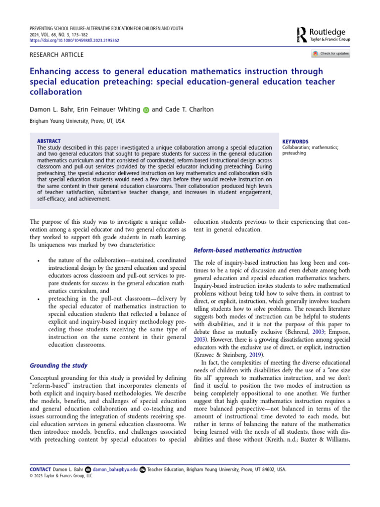 Enhancing Math Learning Through Preteaching | PDF | Teachers | Special ...