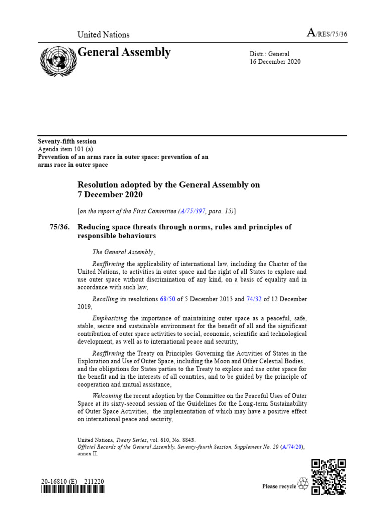 n 2035439 | PDF | Outer Space | United Nations General Assembly
