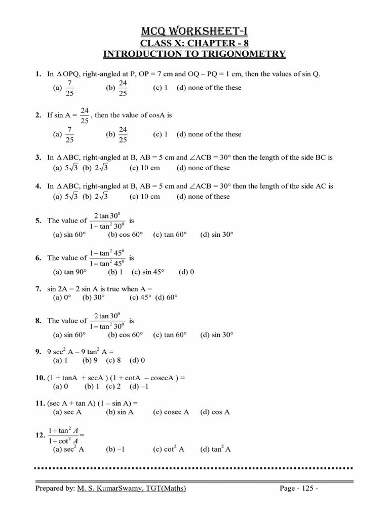 Maths Class x Introdution to Trigonometry | PDF