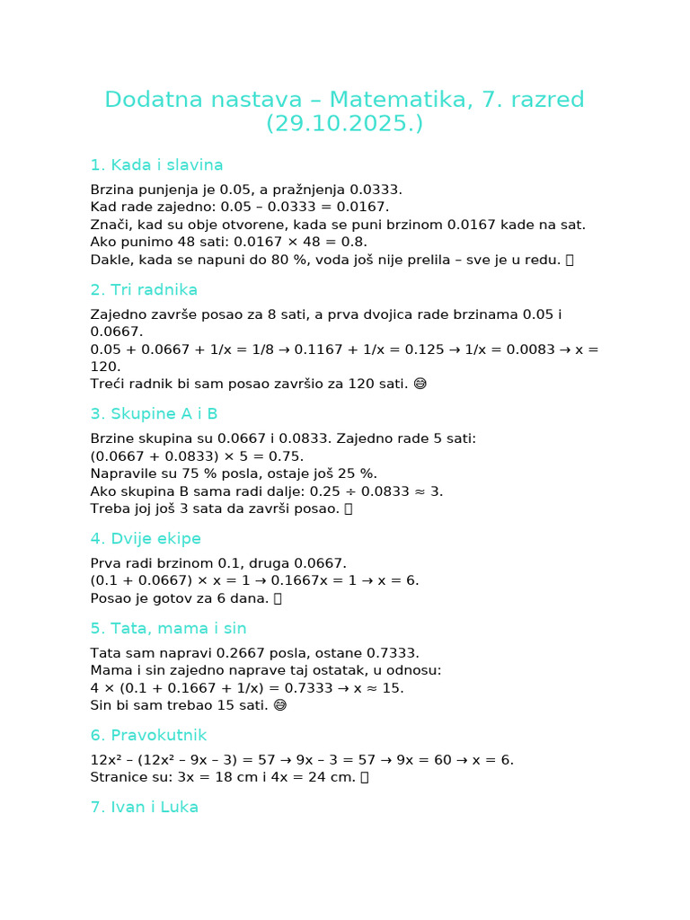 Dodatna Nastava Matematika 7 Razred | PDF