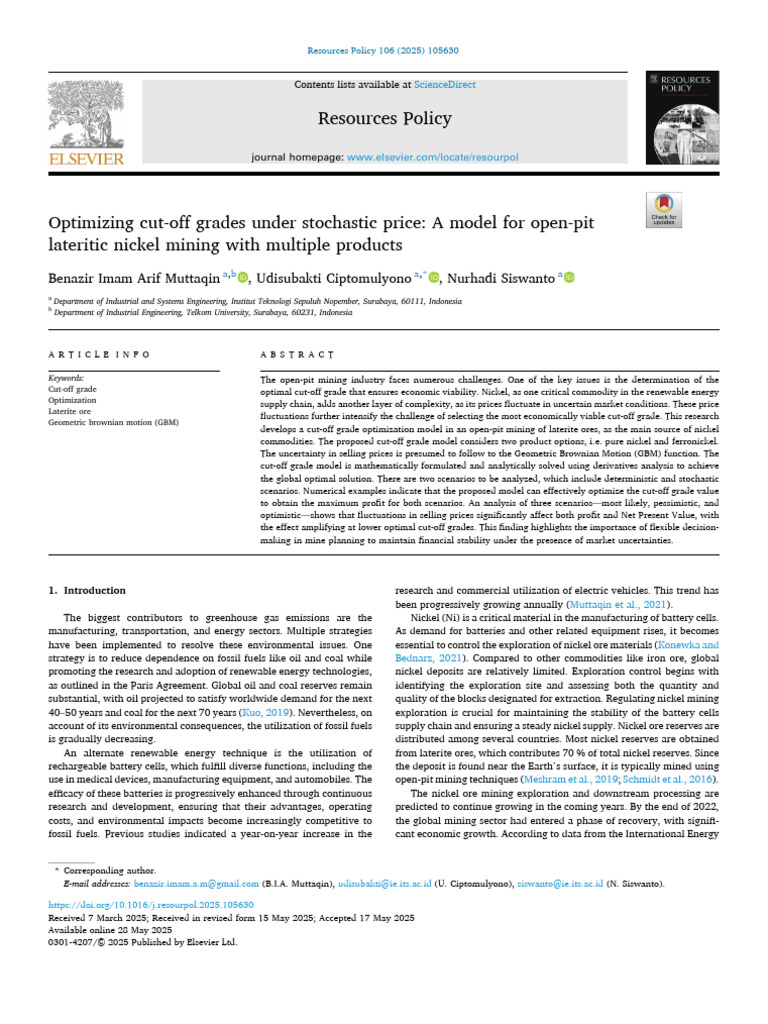 Optimizing Cut-off Grades in Nickel Mining | PDF | Nickel | Mining