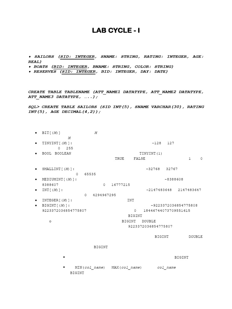 LAB CYCLE-1 | PDF | Integer (Computer Science) | Arithmetic