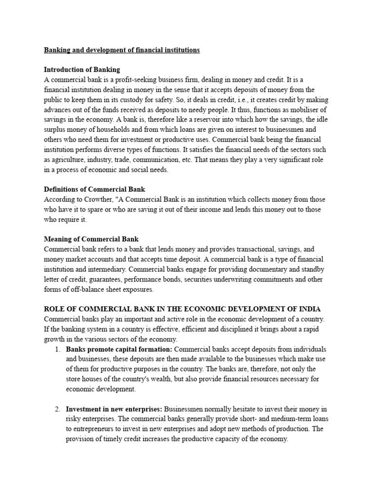 Role of Commercial Banks in Development | PDF | Banks | Insurance