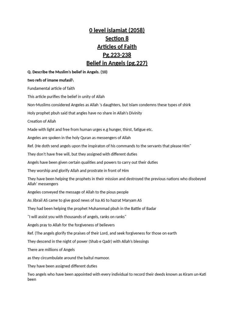 0 Level Islamiat 57 | PDF | Prophets And Messengers In Islam | Angel