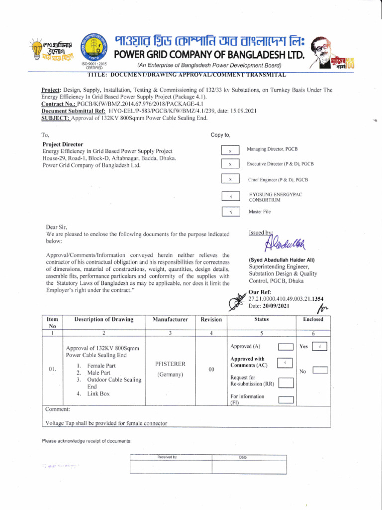 Approval Request for 132kV Cable Sealing End | PDF | Electric Power ...