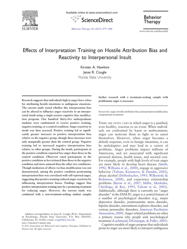 1-s2.0-S0005789413000403-main | PDF | Anger | Self Report Study