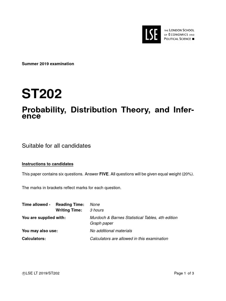 ST202_2019 | PDF | Estimator | Probability Distribution